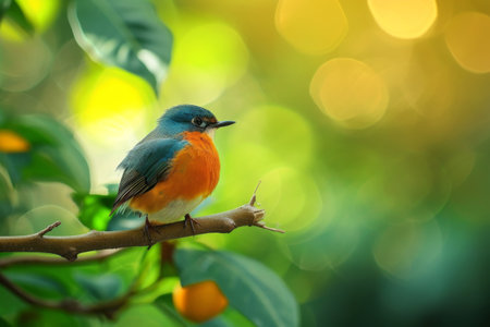 Small Bird Perched on Branch of Tree in Natureの素材