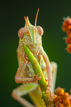 Close-Up of Grasshopper on Plant, Nature Macro Photographyの素材