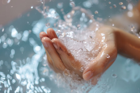 Person Holding Hands in the Waterの素材