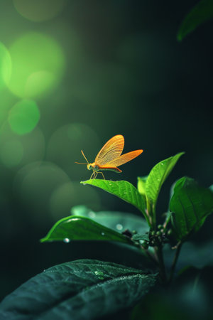 Butterfly Perched on Green Leaf in Natureの素材