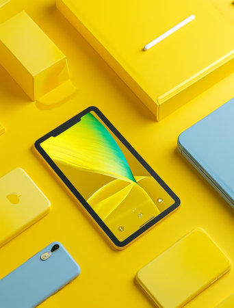 Cell Phone Resting on Yellow Tableの素材