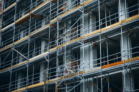 Renovation of a Tall Building With Scaffolding at the Sideの素材