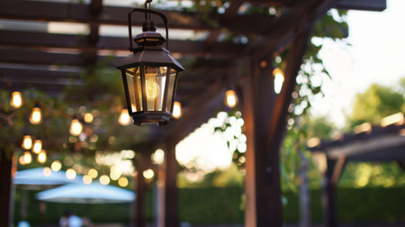 Lantern hanging from pergola roofの素材