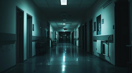 Long hallway with clockの素材