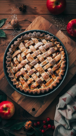 Pie on wooden cutting boardの素材