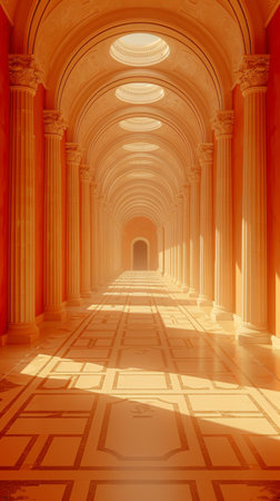 Grand hallway with columns and skylightの素材