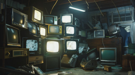 Room filled with old tvsの素材