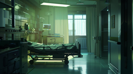 Hospital room with bedの素材