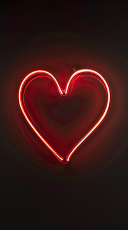 Heart shaped neon sign illuminated in darknessの素材
