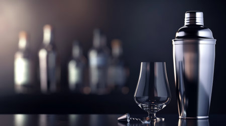 Bottle, two glasses on tableの素材