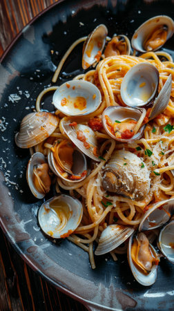 Plate of pasta with clams and sauceの素材