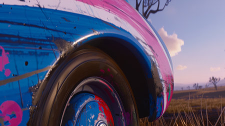 Close-up of pink and blue painted carの素材