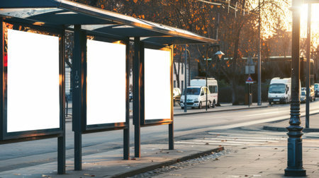 Bus stop and billboards on gorka streetの素材