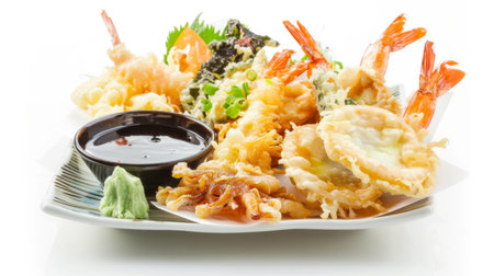 White plate overflowing with various foodsの素材
