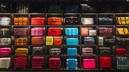 Colorful suitcases wall displayの素材