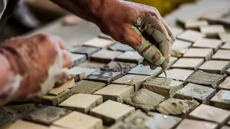 Skilled artisan working on tileの素材