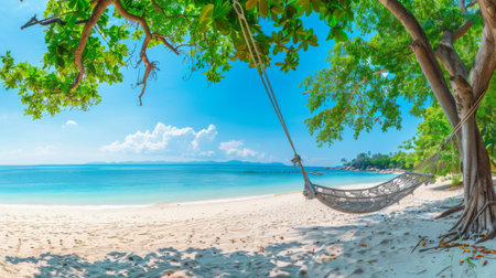 Hammock painting on beachの素材