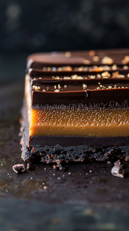 Decadent chocolate cake on tableの素材