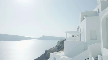 White building overlooking oceanの素材