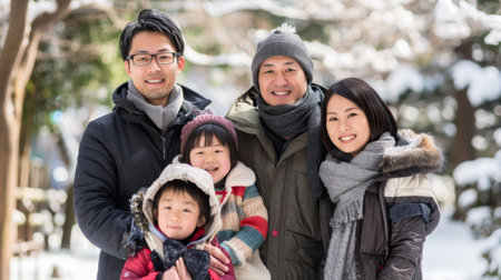 Group of people standing in snowの素材