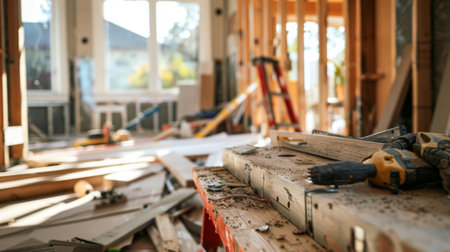 Construction of wooden room underwayの素材