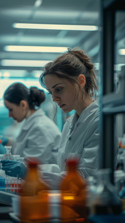 Women conducting research in laboratoryの素材