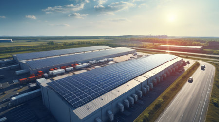 Aerial view of solar power plantの素材