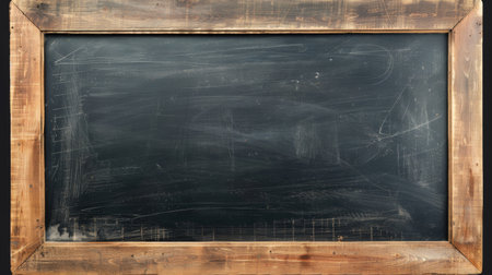 Blackboard with wooden frame on black backgroundの素材