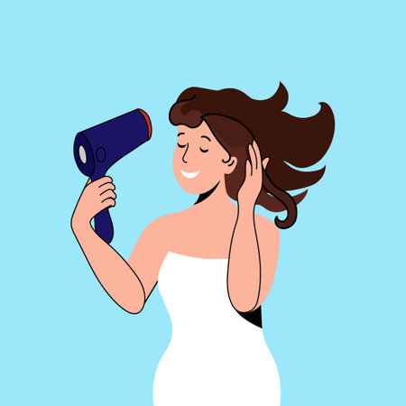 How to style curly hair, steps to make your hair look better, use gel and hair cream, hair dryer. Beauty secrets. Vector illustration.のイラスト素材