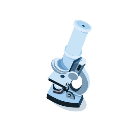 Microscope isolated on white backround. Work in laboratory with microscope, experiments in lab. Vector illustration in flat styleのイラスト素材
