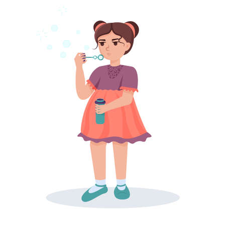 Girl with soap bubbles isolated on white backgroundのイラスト素材