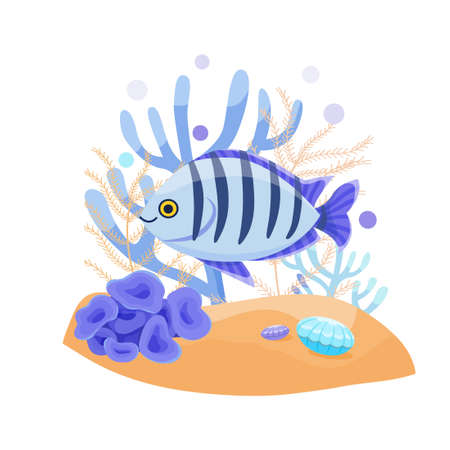 Exotic tropical fish, cute illusstrationのイラスト素材
