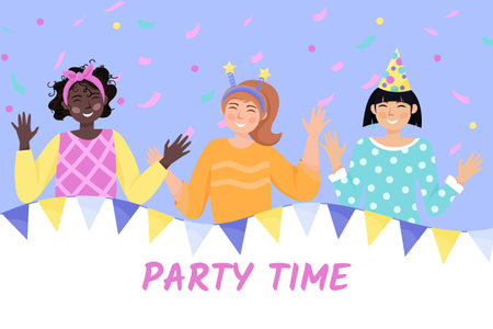 Party time. Girls are dancing, have fun and celebrate the holiday.のイラスト素材