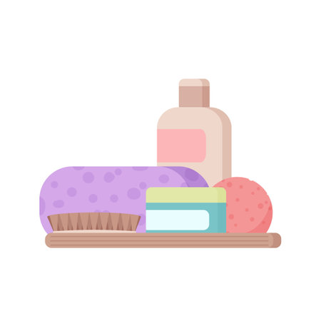 Daily body care. Accessories and cosmetics. Cleansing, moisturizing, treating.のイラスト素材