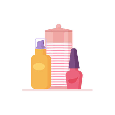 Manicure tools in simple style. Remover, nail polish, cotton pads and nail filesのイラスト素材