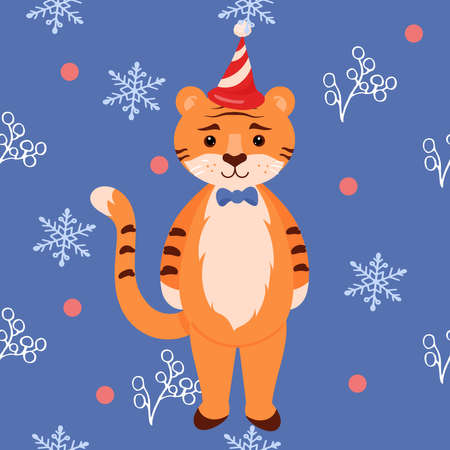 New Year symbol 2022 cute tiger for greeting card, postcard. baby shower. party invitationのイラスト素材