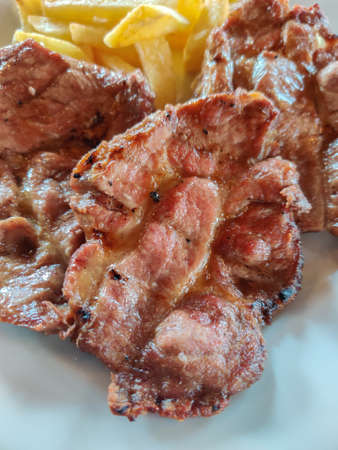 entrecote with french fries in verticalの写真素材