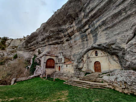 Hermitage of Eye Guarena built on the rock in horizontalの写真素材