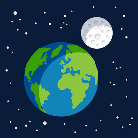 Earth planet earth globe with its moon satellite with craters spinning around itのイラスト素材