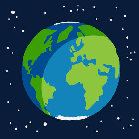 Earth planet earth globe with green continents, seas, oceans and poles surrounded by stars in spaceのイラスト素材