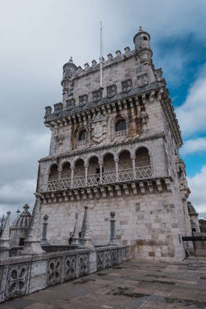 Belem tower in lisbon seen from the inner courtyard, verticallyのeditorial素材