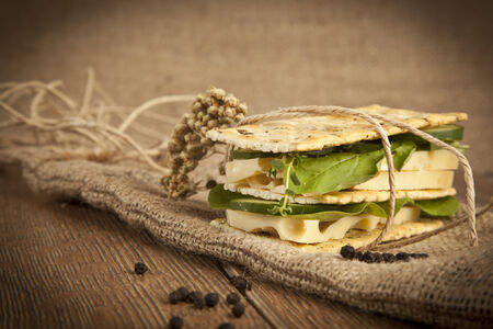 Bread sandwiches with gruyere cheese, cucumber and fresh arugulaの写真素材