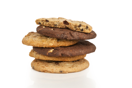 Chocolate chip cookie on white backgroundの写真素材