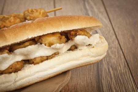 Turkish chop Fried mussels / Midye Tava sandwichの写真素材