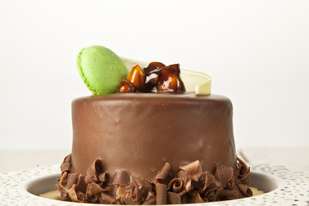 Piece of chocolate cake with icingの写真素材