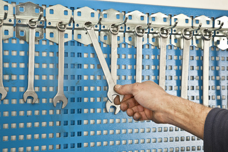 Different Car repair tools set on the wallの写真素材