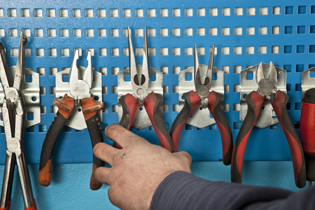 Different Car repair tools set on the wallの写真素材