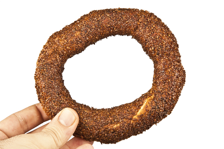 Turkish Ankara Simit Bagel with white background