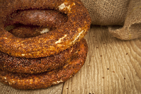 Turkish Ankara Simit Bagel with wooden background