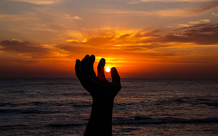 Sunrise over the Giant Hand, this photo was taken at Homigot, Pohang, South Korea.の写真素材